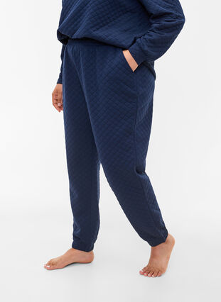 Quiltade sweatpants med fickor, Navy Blazer, Model image number 2