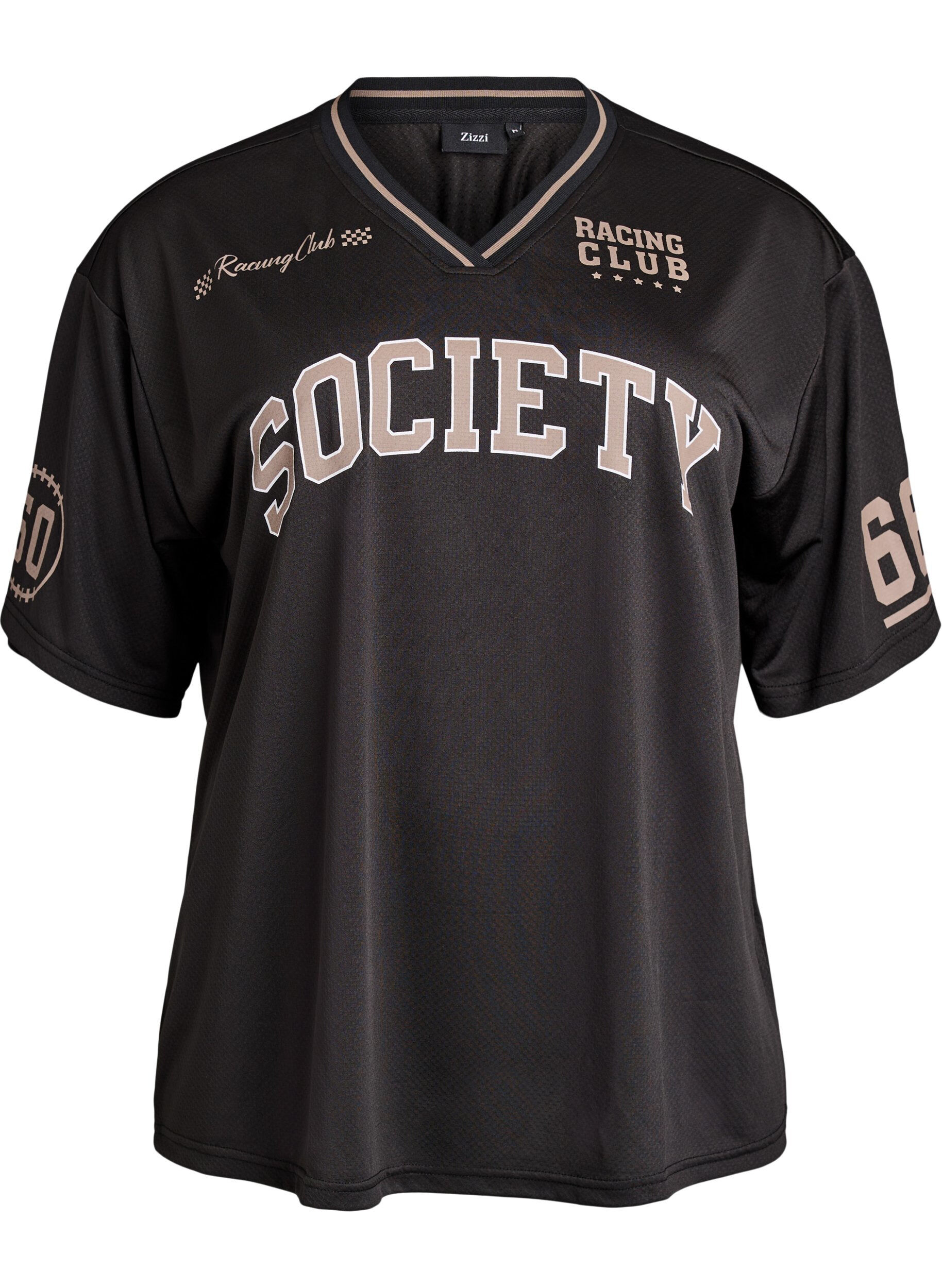 Sportig t-shirt med v-ringning och racingtryck