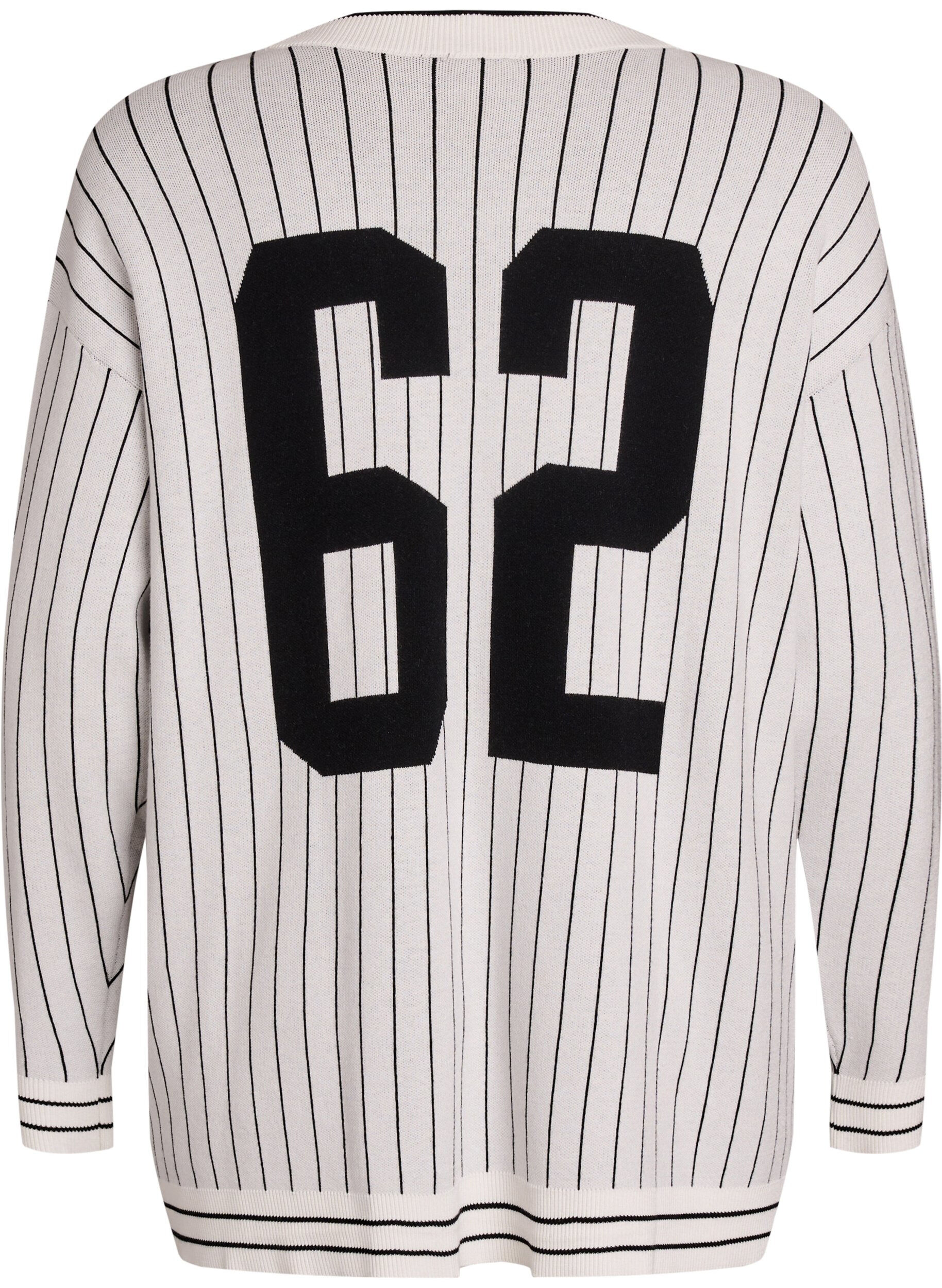 Zizzi Stickad kofta med r&auml;nder och motiv p&aring; ryggen, Vit, Packshot image number 1