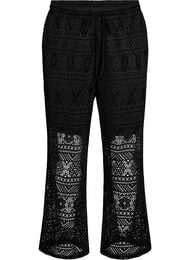 Byxor i h&aring;lm&ouml;nstrad spets med raka ben, Svart