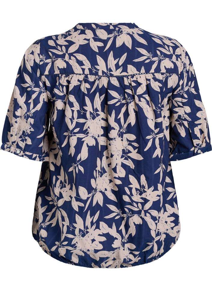 Blus med tryck och halvkorta &auml;rmar, Bl&aring;, Packshot image number 1