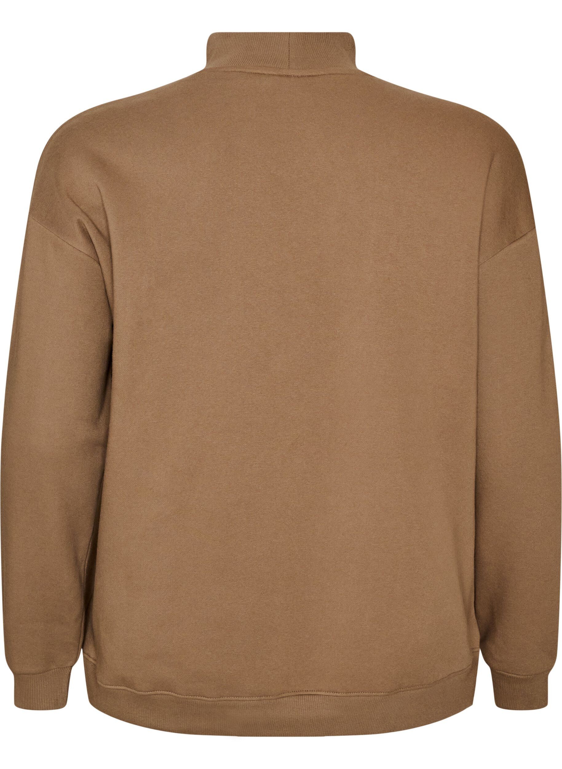 ZizziSweatshirt med h&ouml;g krage och sportigt motiv framtill, Brun, Packshot image number 1