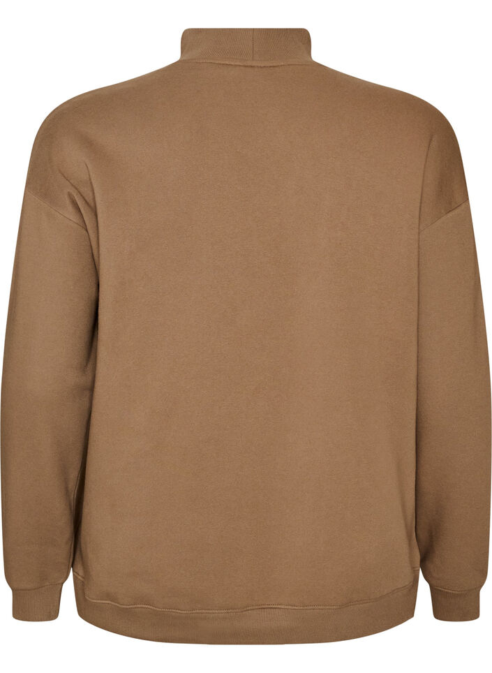 Sweatshirt med h&ouml;g krage och sportigt motiv framtill, Brun, Packshot image number 1
