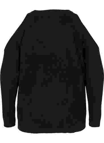 Stickad tröja med öppen axel, Black, Packshot image number 1
