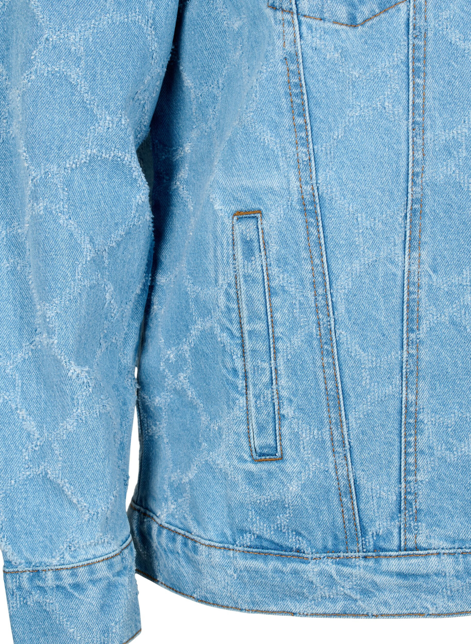 Zizzi Jeansjacka med slitet m&ouml;nster, Blue denim, Packshot image number 3