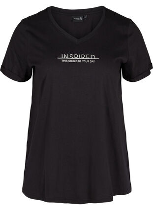 Tränings-t-shirt i bomull med tryck, Black Inspired, Packshot image number 0