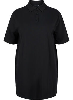 Tunika i bomull med krage och korta ärmar, Black, Packshot image number 0