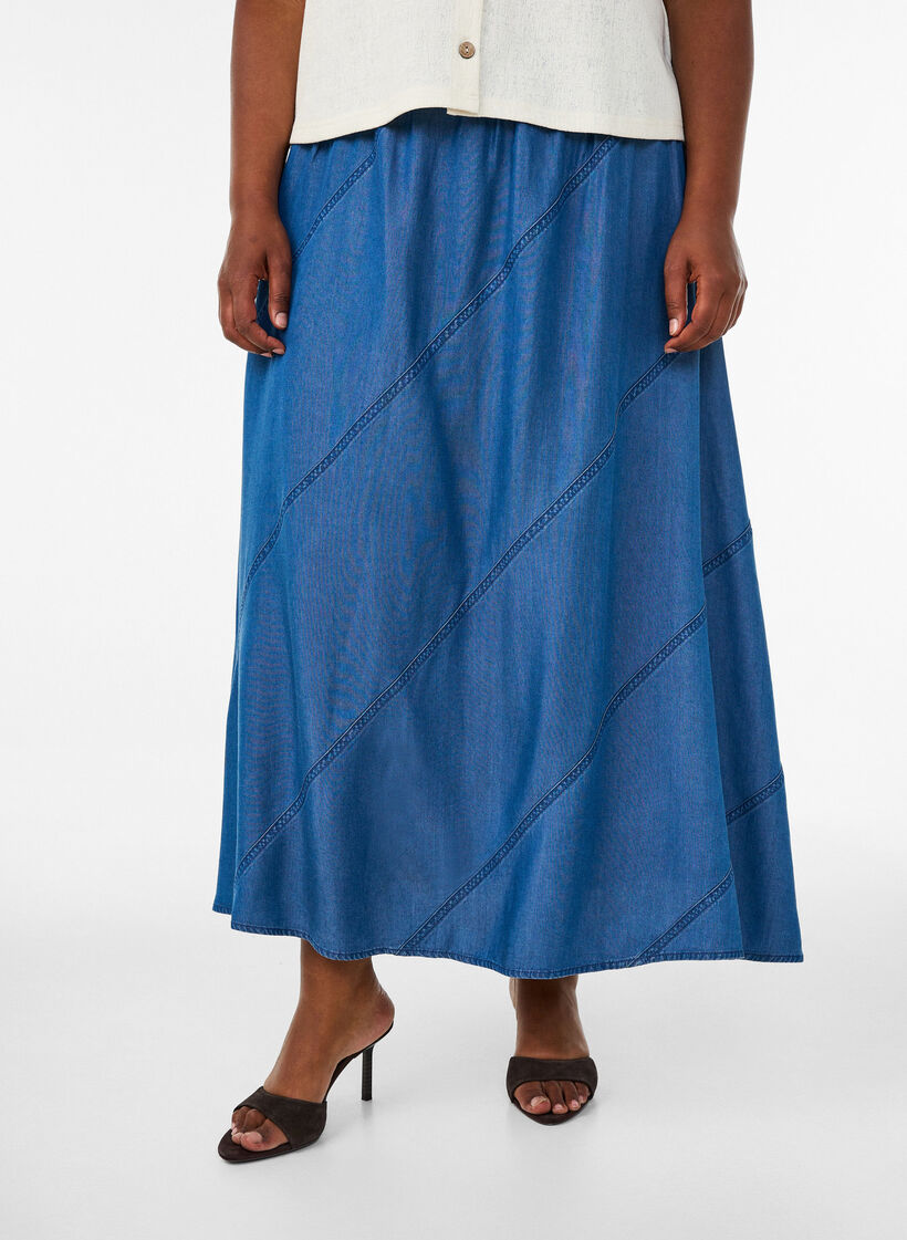 Maxikjol i TENCEL&trade; Lyocell med denimlook, Bl&aring;, Model image number 2