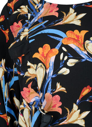Långärmad blus med volanger, Black Flower AOP, Packshot image number 2
