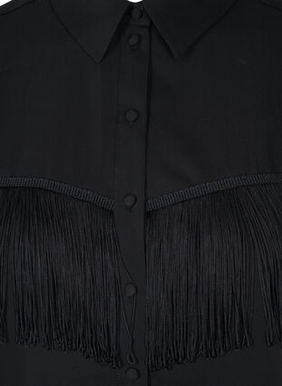Enfärgad skjorta med fransar, Black, Packshot image number 2