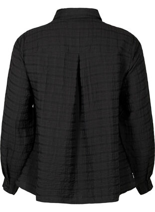 Skjorta med struktur och volanger, Black, Packshot image number 1