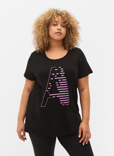 Sport t-shirt med tryck, Black w. Purple A, Model image number 0