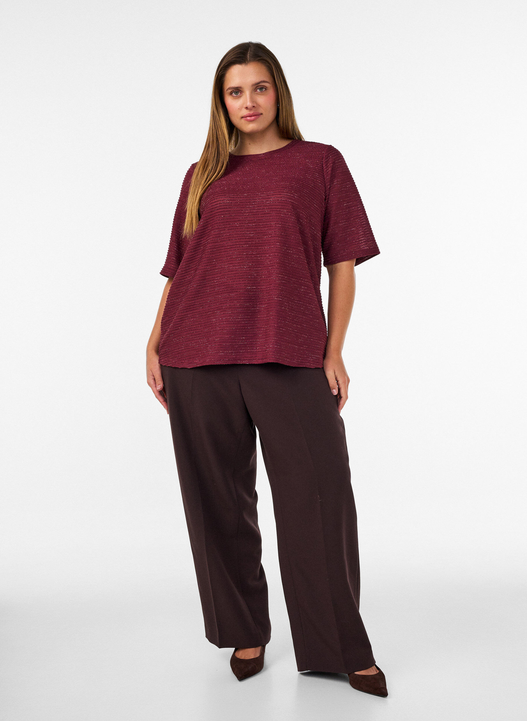 ZizziBlus med struktur och glitter, R&ouml;d, Model image number 1