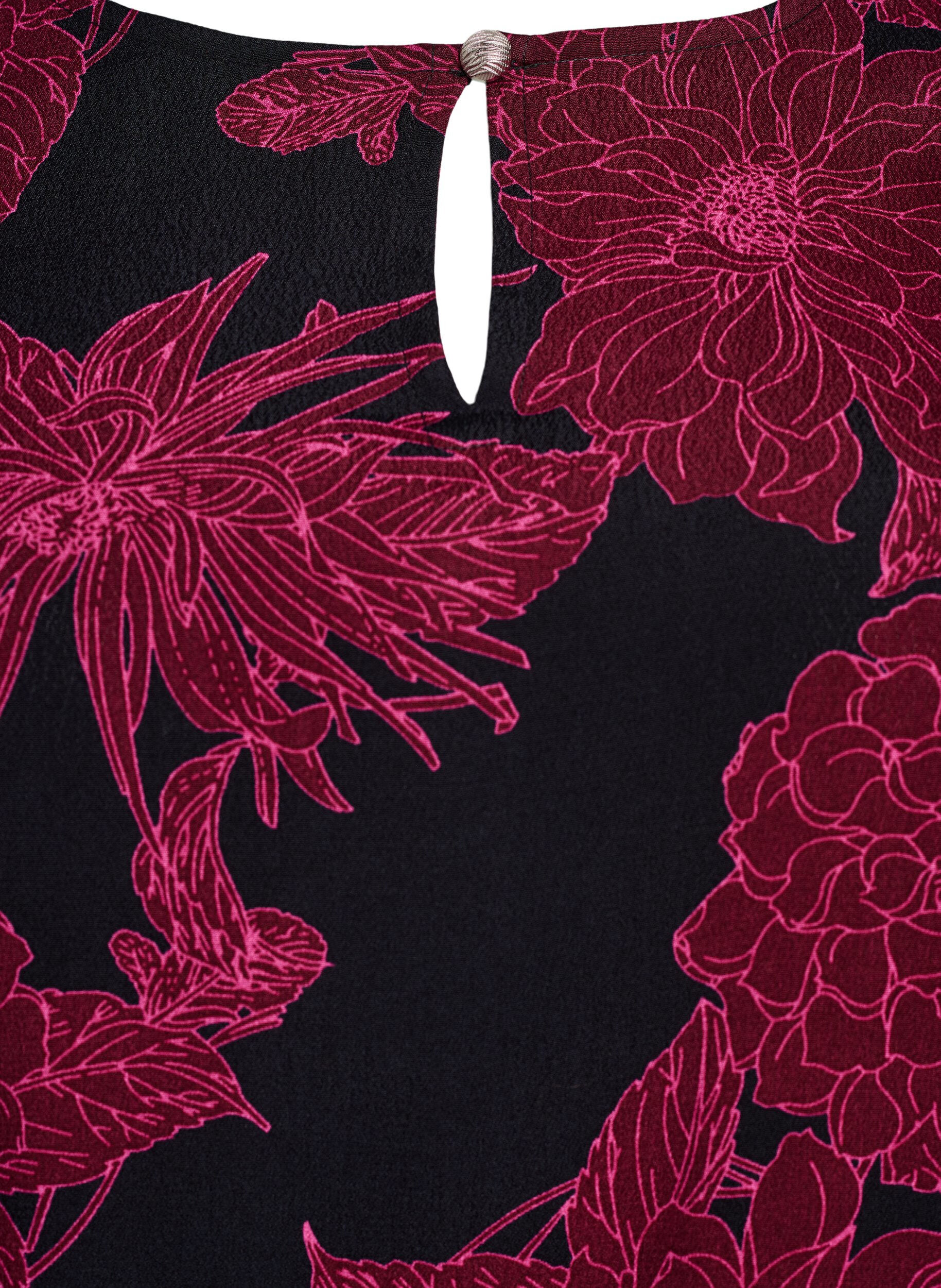 ZizziBlus i viskos med blomm&ouml;nster och smock, M&ouml;rk Bordeaux, Packshot image number 2