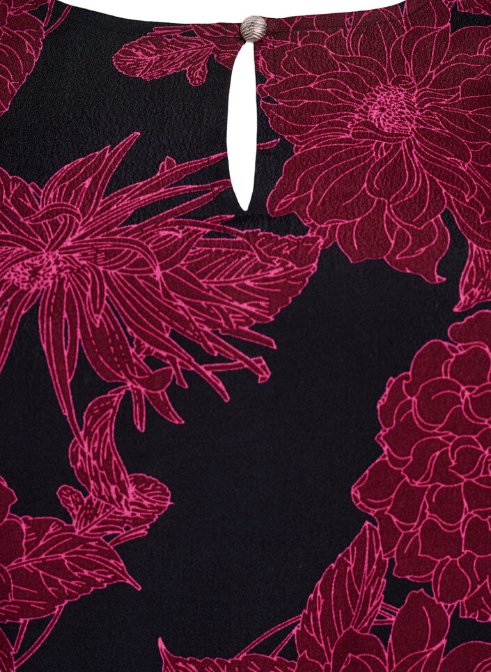Blus i viskos med blomm&ouml;nster och smock, M&ouml;rk Bordeaux, Packshot image number 2