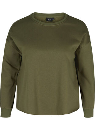 Croppad sweatshirt med rund halsringning, Ivy Green, Packshot image number 0