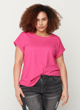 T-shirt i bomullsmix, Fuchsia Purple Mel., Model image number 0