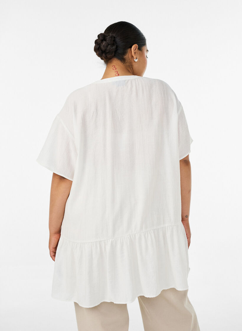 L&ouml;s tunika med krinklad textur och volangkant, Vanilla, Model image number 2