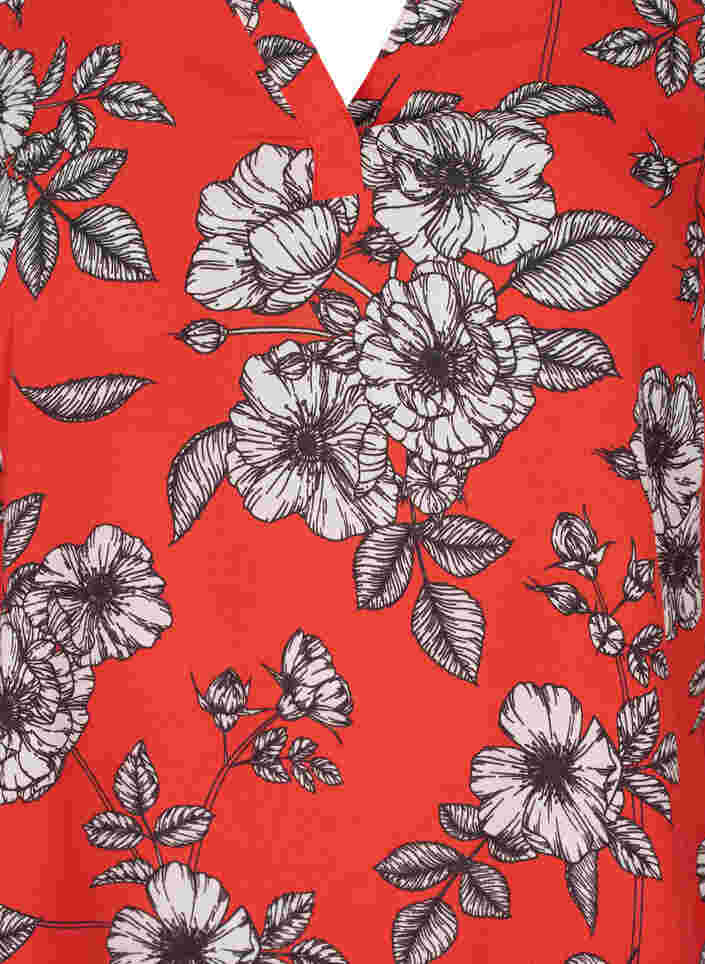 Långärmad viskosblus med blommigt mönster, Fiery Red Flower AOP, Packshot image number 2