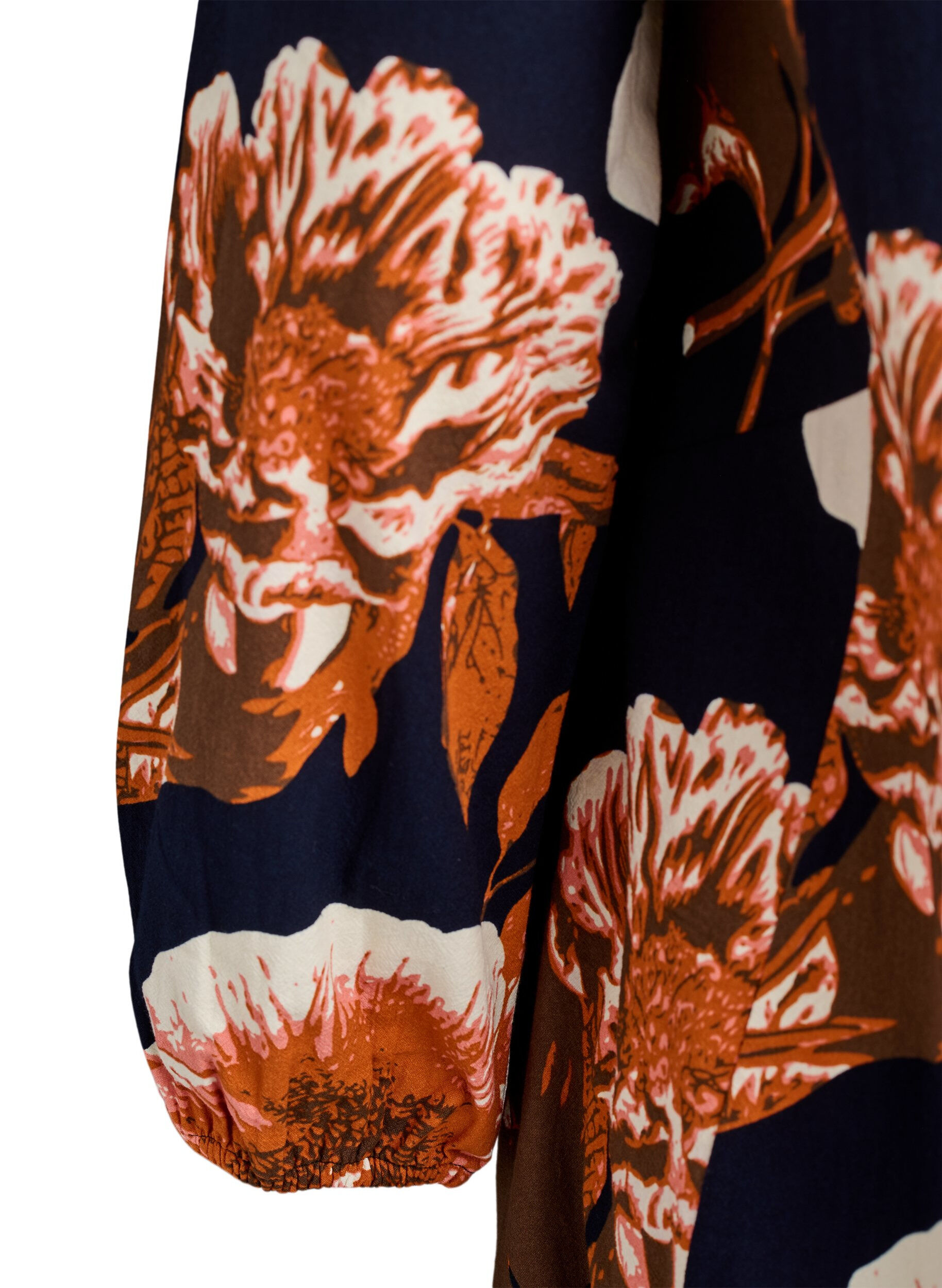 Zizzi Kort kl&auml;nning i bomull med res&aring;rkant nedtill och l&aring;nga &auml;rmar, Svart, Packshot image number 3