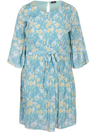 Plisserad klänning med mönster och knytband, Cameo Blue Flower