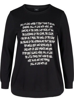 Sweatshirt med texttryck, Black w. White AOP, Packshot image number 0