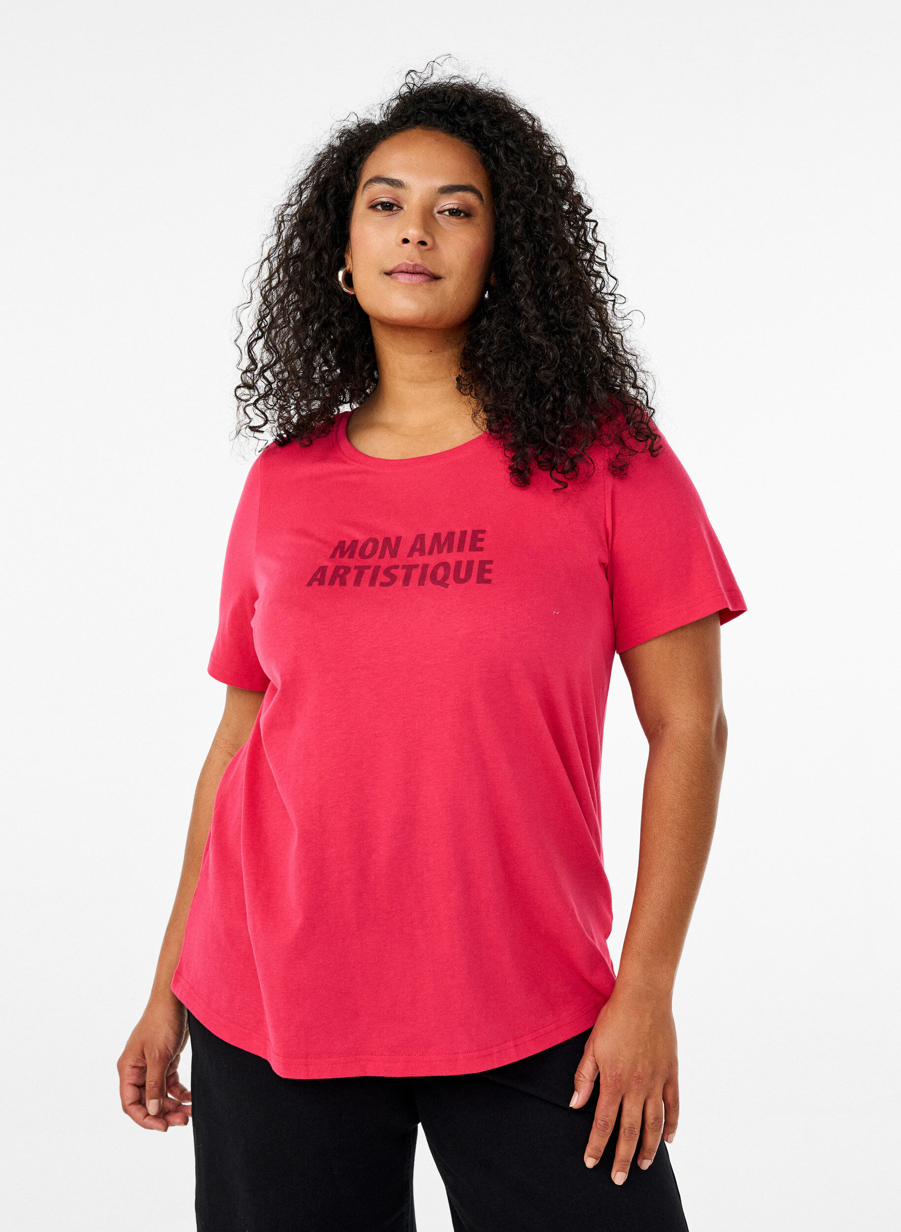 Zizzi FLASH - T-shirt med tryck, Rosa, Model image number 0