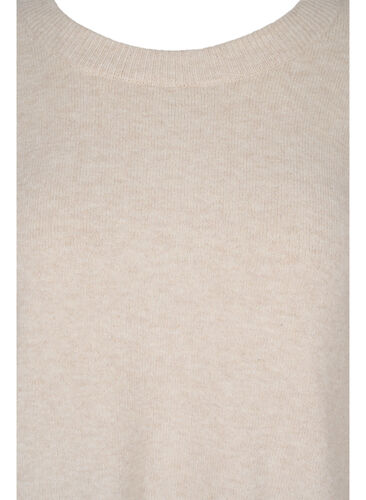 Melerad stickad tröja med 3/4-ärmar, Pumice Stone Mel., Packshot image number 2