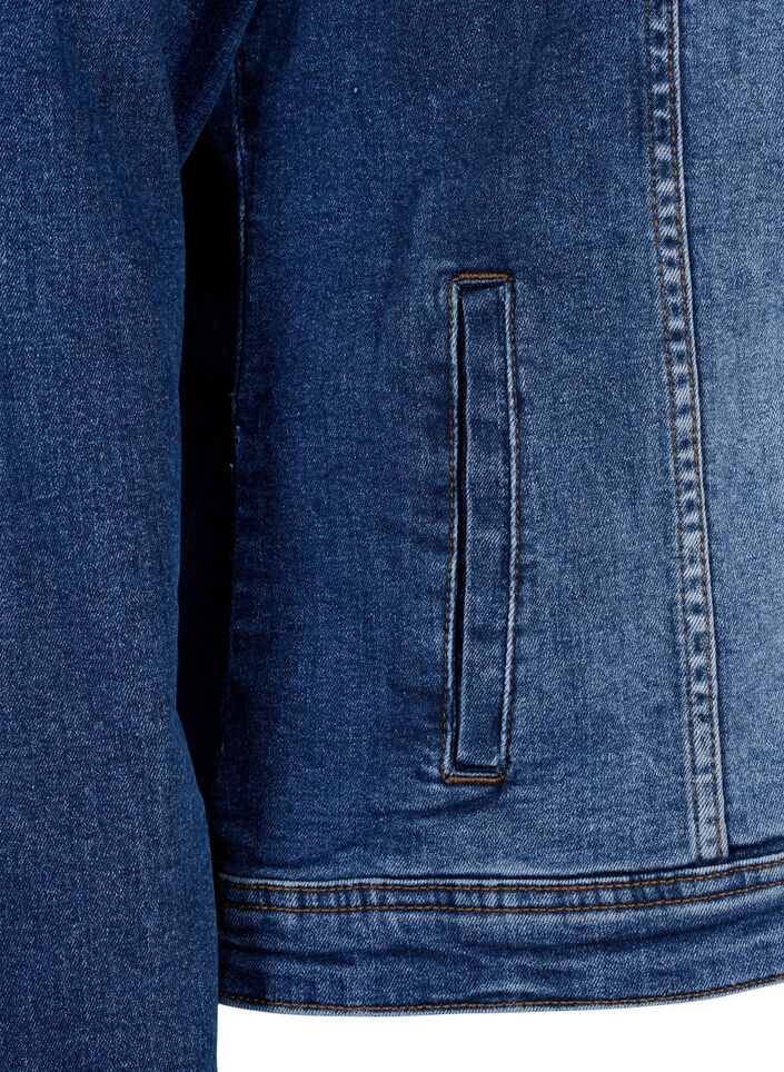Kort denimjacka i bomull, Blue denim, Packshot image number 3