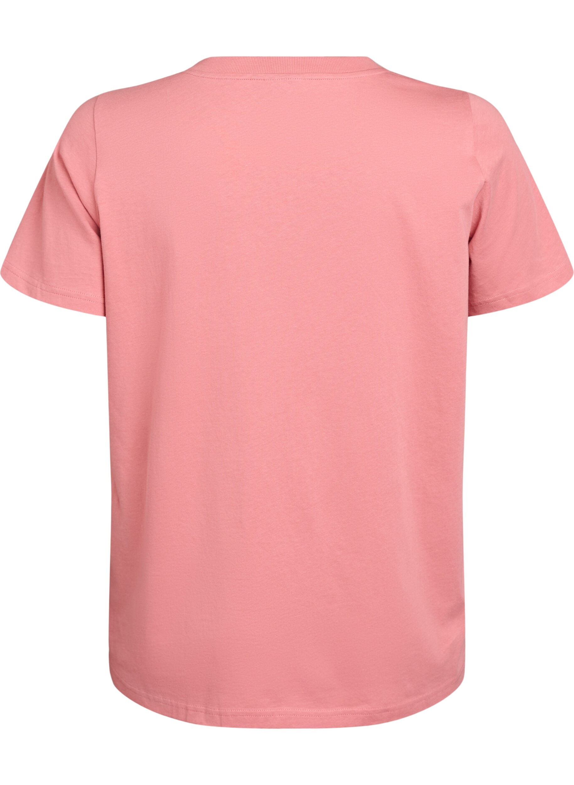 Zizzi Enkel T-shirt i bomull med v-ringning, Rosa, Packshot image number 1