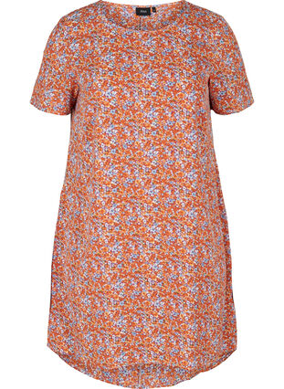 Mönstrad klänning med korta ärmar, Orange Flower AOP, Packshot image number 0
