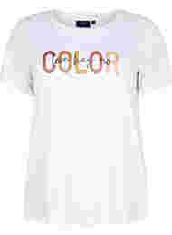 T-shirt i bomull med tryck, Bright White COLOR