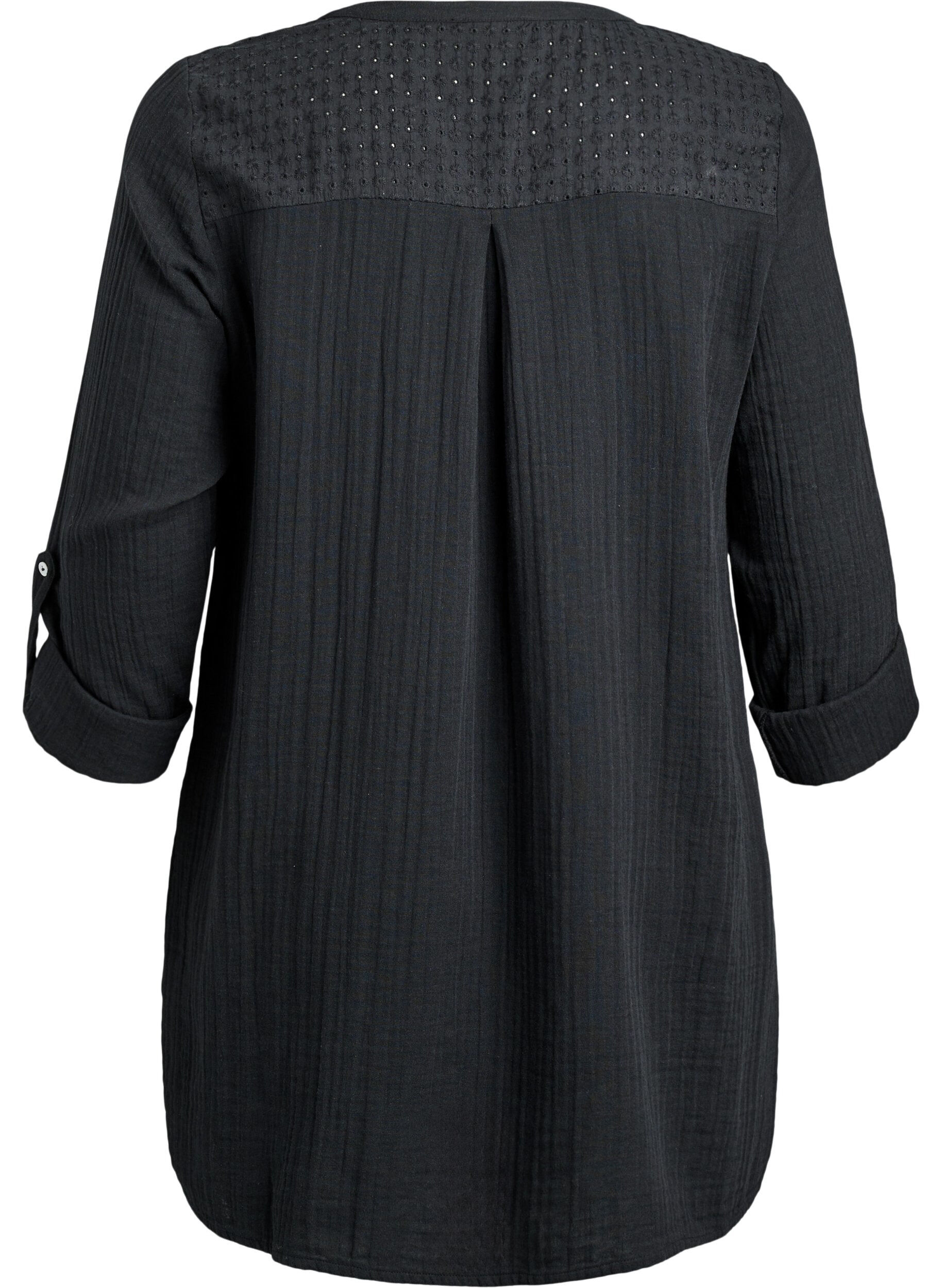 ZizziTunika i bomullsmuslin med broderie anglaise, Svart, Packshot image number 1