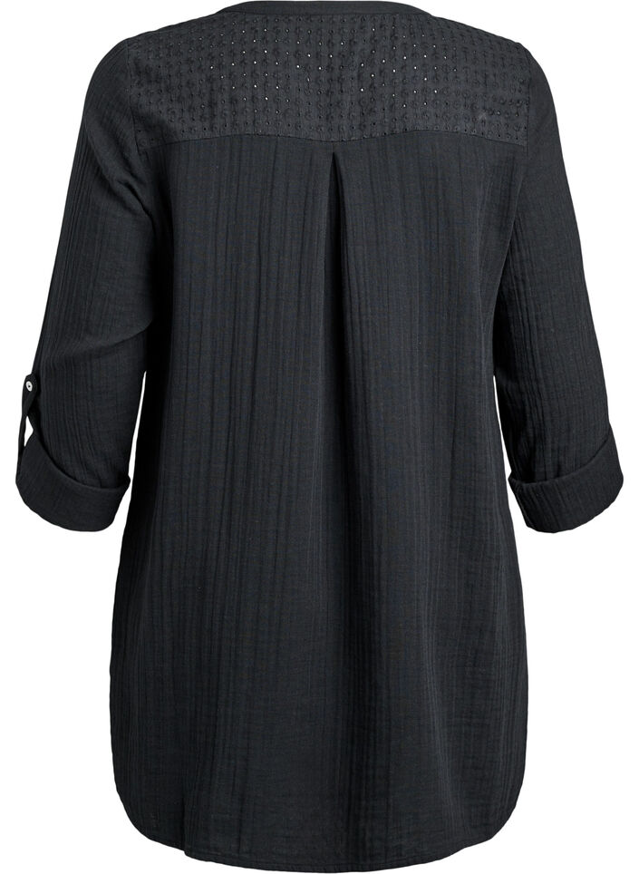 Tunika i bomullsmuslin med broderie anglaise, Svart, Packshot image number 1
