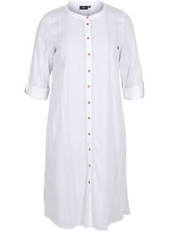 Skjortklänning i bomull med 3/4-ärmar, Bright White