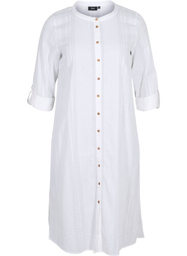 Skjortklänning i bomull med 3/4-ärmar, Bright White, Packshot image number 0