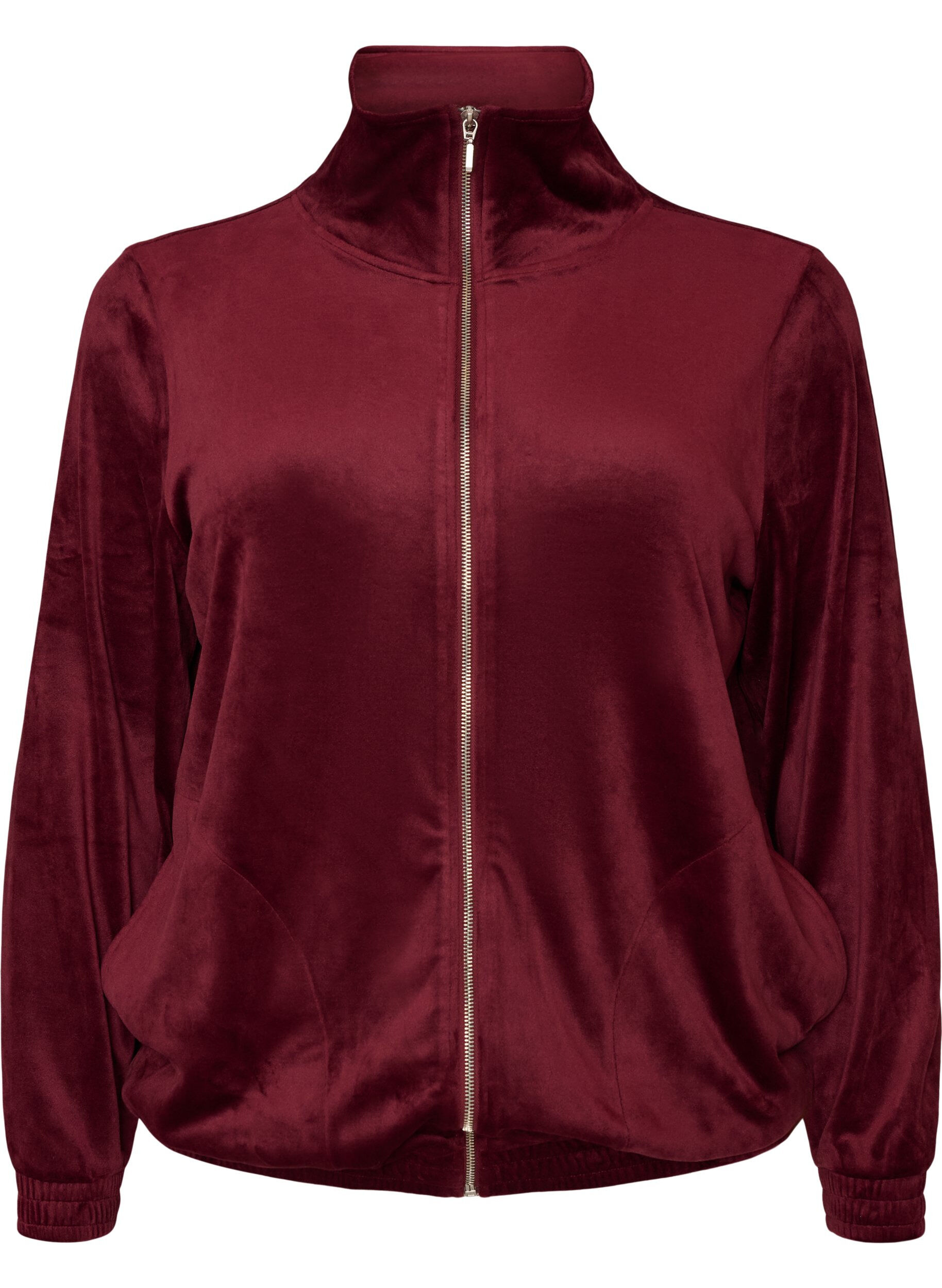 ZizziKofta i mjuk velour med dragkedja och h&ouml;g krage, R&ouml;d, Packshot image number 0