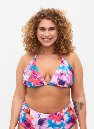 Triangel-bikinibehå med tryck, Pink Flower, Model image number 0