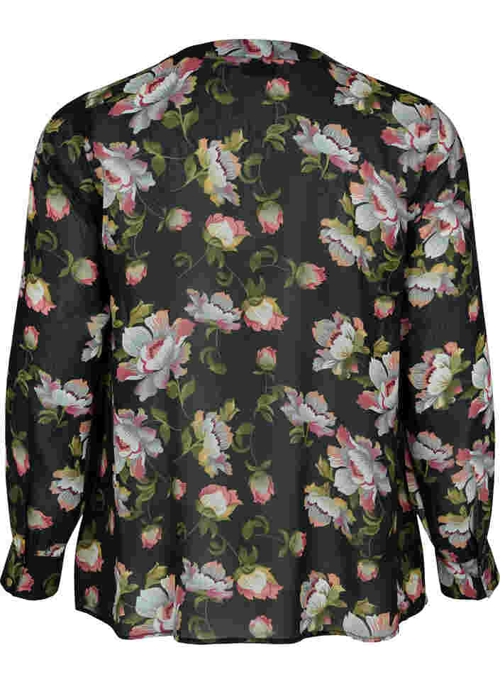 Skjorta med v-ringning och mönster, Black/Beige Flower, Packshot image number 1
