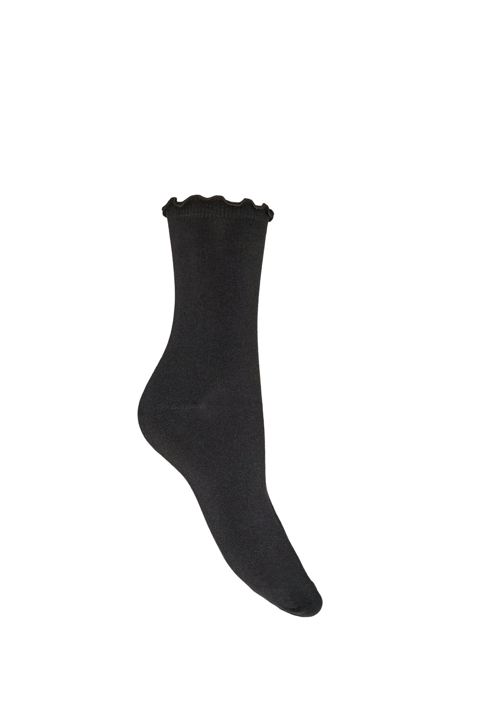 ZizziStrumpor i bomull med v&aring;gig kant, Svart, Packshot image number 1