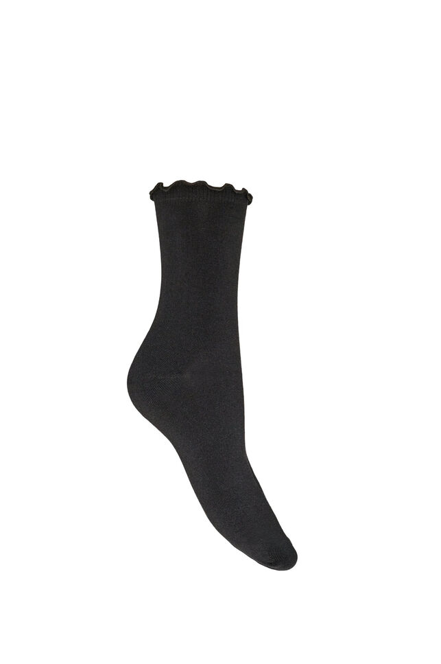 Strumpor i bomull med v&aring;gig kant, Svart, Packshot image number 1