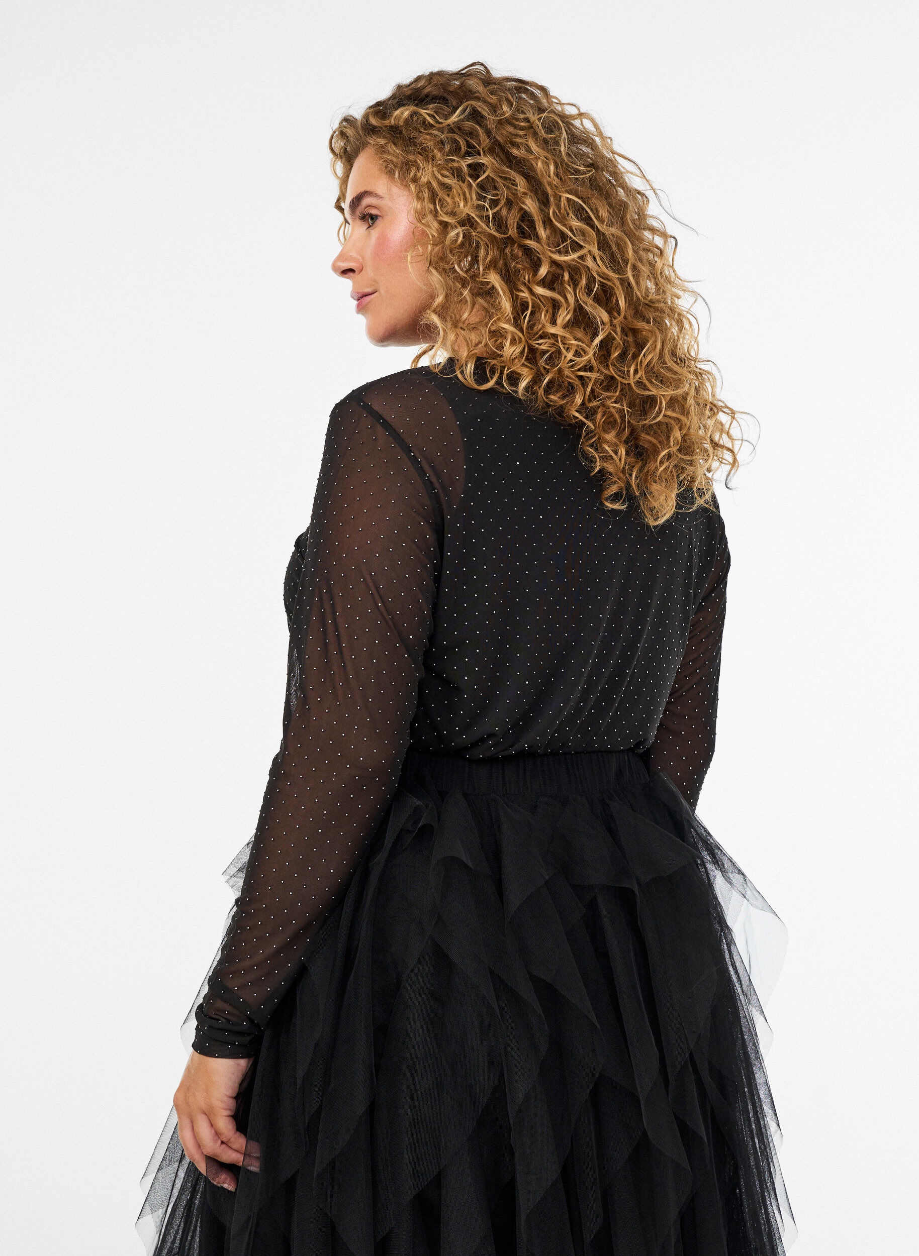 ZizziBlus i skir mesh med strass, Svart, Model image number 2