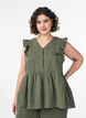 &Auml;rml&ouml;s blus i bomullsmuslin med volanger, Gr&ouml;n, Model image number 0