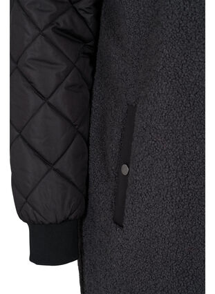 Quiltad jacka med teddy och knappar, Black Comb, Packshot image number 3