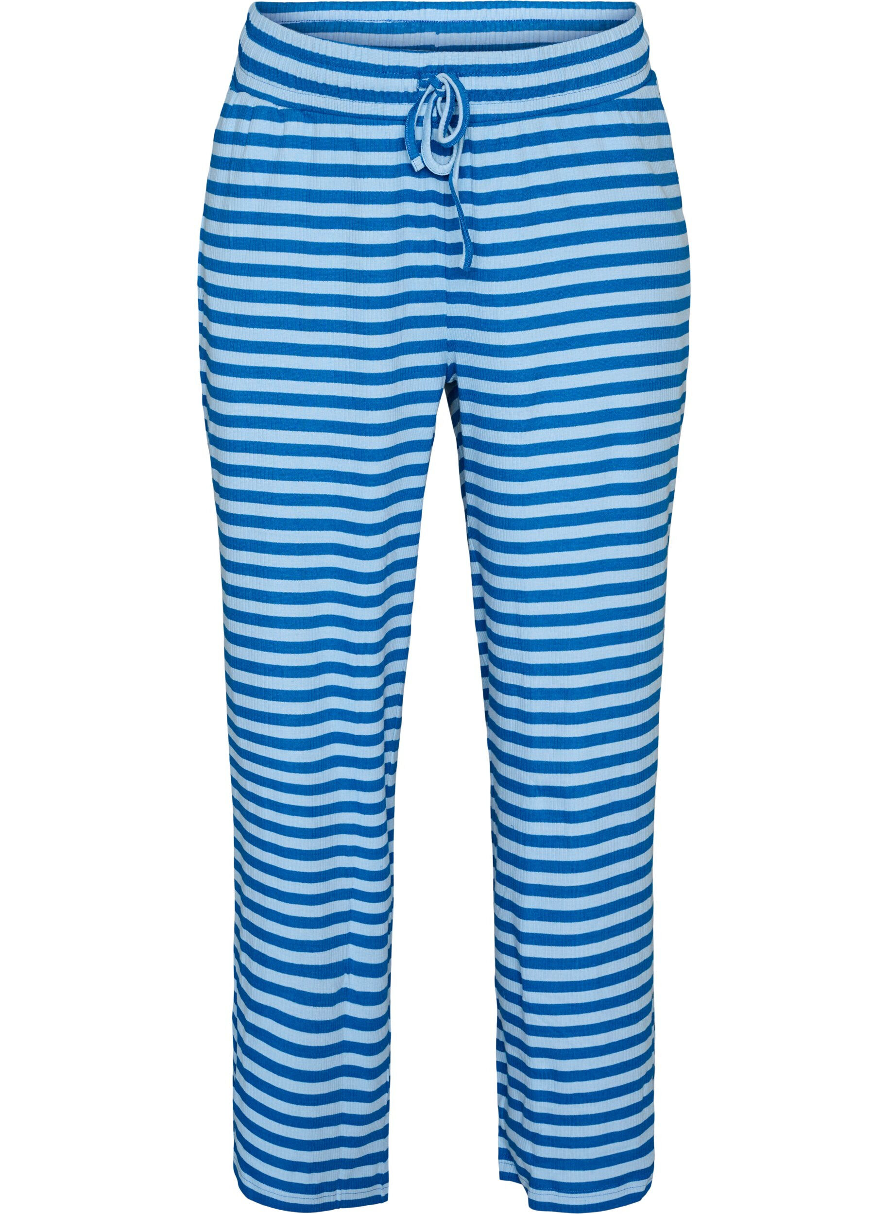 ZizziRandiga pyjamasbyxor med h&ouml;g midja och vida ben, Bl&aring;, Packshot image number 0