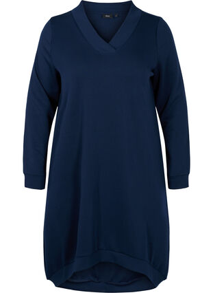 Enfärgad klänning i sweatshirtmaterial, Navy Blazer, Packshot image number 0