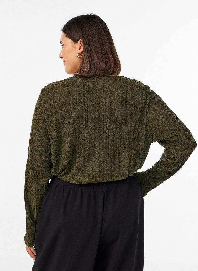 Jerseyblus med ribbstruktur och l&aring;nga &auml;rmar, Gr&ouml;n, Model image number 2
