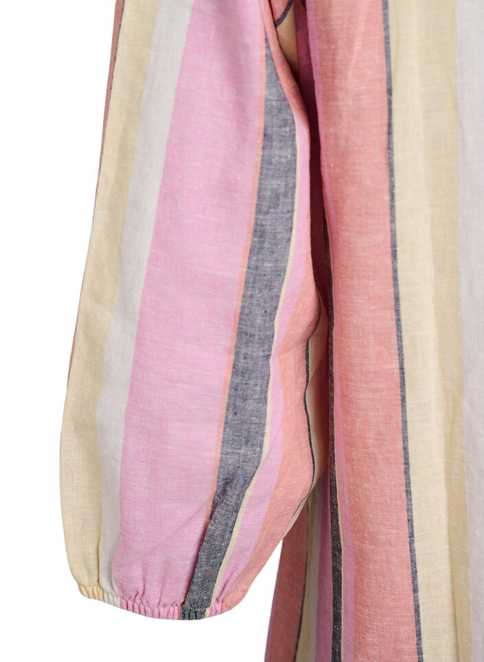 Kort klänning i linne och viskos med 3/4-ärmar, Gul, Packshot image number 3