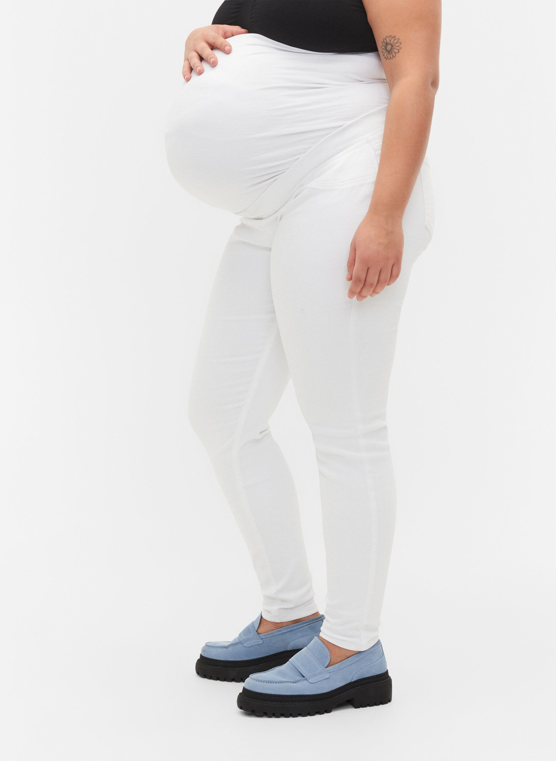 Zizzi Gravidjeggings i bomull , White, Model image number 1
