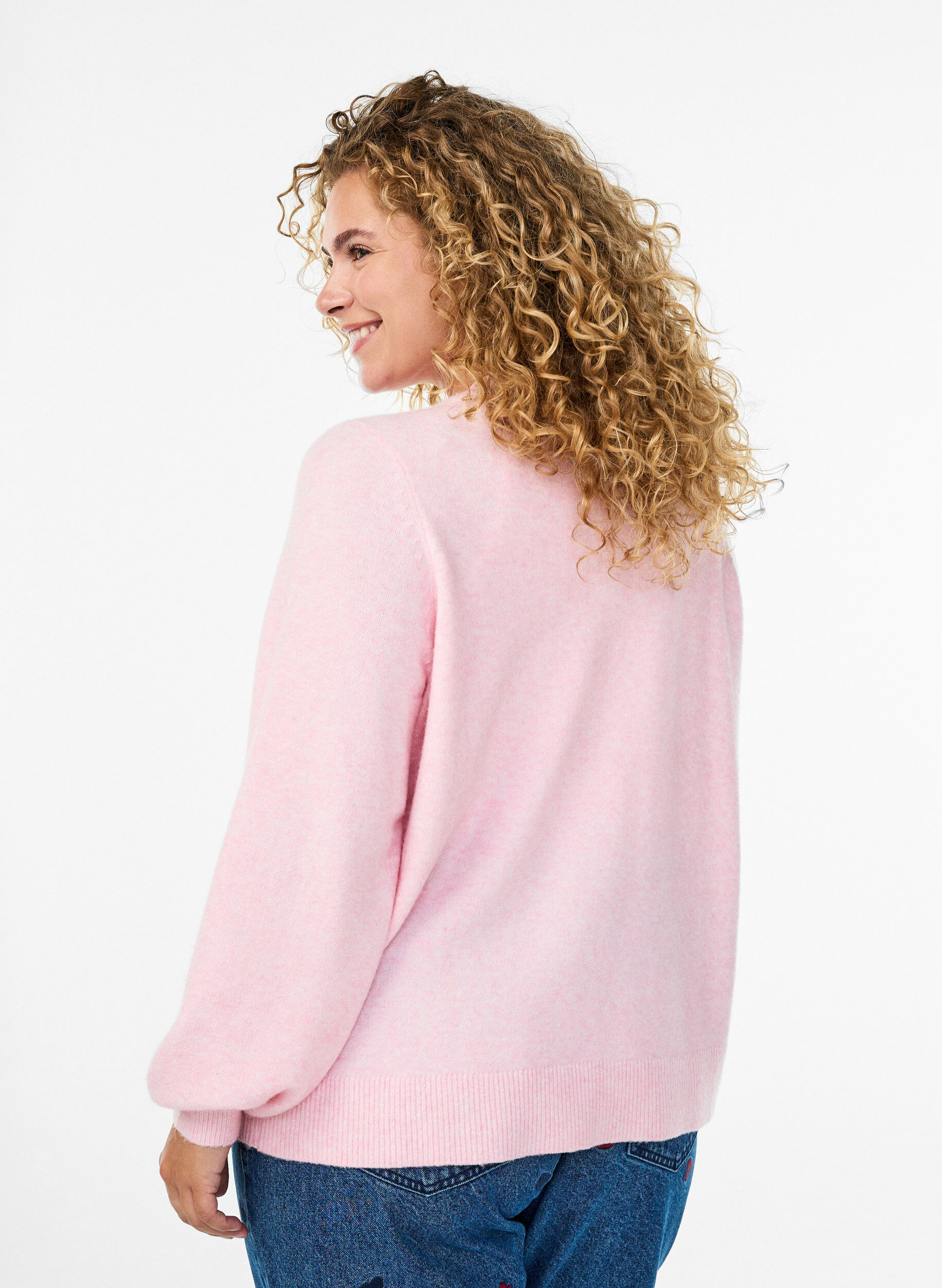 ZizziKofta i mjukt stickat med guldf&auml;rgade knappar, Rosa, Model image number 2